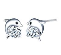 Yumilok Damen Ohrringe aus 925 Sterling Silber Delphin Ohrringe Tier Ohrstecker Zirkonia Hoop Huggie Gestüt Piercing Ohrringe Ohrschmuck für Mädchen Frauen