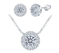 Yumilok Damen Ohrringe Kette Silber - Halskette Damen Ohrstecker Set 1 Karat Moissanit Diamant mit Blume Anhänger Schmuck Set silber 925 Geschenk für Frauen Freundin Mama
