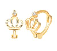 Yumilok Damen Ohrringe Ohrstecker Krone creolen klein Zirkonia 925 Sterling Silber Huggie Piercings Earcuffs Für Frauen Gold