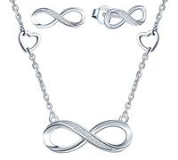 Yumilok Damen Ohrringe Schmucksets 925 Sterling Silber Herz Zirkonia Infinity Symbol Unendlichkeit Halskette Kette mit Anhänger für Damen Kinder