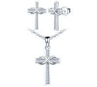 Yumilok Damen Ohrringe Schmucksets 925 Sterling Silber Kreuz Zirkonia Infinity Symbol Unendlichkeit Halskette Kette mit Anhänger für Damen Kinder