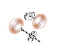 Yumilok Damen Ohrstecker 925 Sterling Silber Rose Süßwasser-Zuchtperlen 8mm Gestüt Piercing Ohrringe Ohrschmuck für Mädchen
