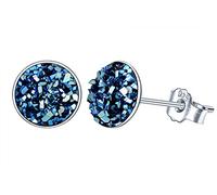 Yumilok Damen Ohrstecker 925 Sterling Silber rund Kristall 8mm blau Gestüt Piercing Ohrringe Ohrschmuck für Damen Mädchen