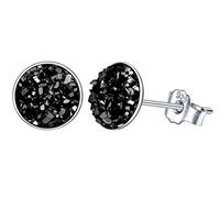 Yumilok Damen Ohrstecker 925 Sterling Silber rund Kristall 8mm schwarz Gestüt Piercing Ohrringe Ohrschmuck für Damen Mädchen