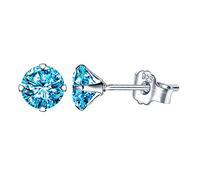 Yumilok Damen Ohrstecker 925 Sterling Silber Zirkonia Solitär blau Meerblau 6mm Gestüt Piercing Ohrringe Ohrschmuck für Mädchen