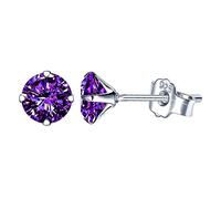 Yumilok Damen Ohrstecker 925 Sterling Silber Zirkonia Solitär lila 6mm Gestüt Piercing Ohrringe Ohrschmuck für Frauen Mädchen