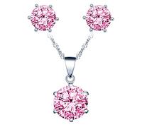 Yumilok Damen Ohrstecker Halskette 925 Sterling Silber Zirkonia Halsketten Schmuck-Set Halskette und Ohrringe Set