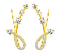 Yumilok Damen Ohrstecker Knorpel Schmuck Ohrklemme Ohrringe Ohrclip 925er Sterling Silber mit Kristall Zirkonia ear cuff für Mädchen gold