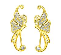 Yumilok Damen Ohrstecker Knorpel Schmuck Ohrklemme Ohrringe Ohrclip 925er Sterling Silber Schmetterling Mädchen-Ohrstecker Gold Zirkonia