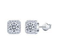 Yumilok Damen-Ohrstecker Silber 925 Moissanite - Ohrringe Damen Eckige Quadratisch 0.5 Karat Moissanite 925 Silber Huggie Creolen Ohrstecker Piercing Ohr für Frauen mit Geschenkbox