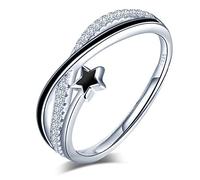 Yumilok Damen-Ring Einstellbar Jahrestag Knoten Stern Zirkonia Partnerringe Fingerring Midi Ring Vertrauensring Silber 925 für Frauen Mädchen