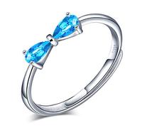 Yumilok Damen-Ring Einstellbar Jahrestag Ring Blau Bow Bow-knot Zirkonia Partnerringe Fingerring Midi Ring Vertrauensring 925 Sterling Silber für Frauen Mädchen