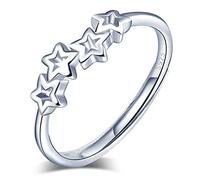 Yumilok Damen-Ring Einstellbar Jahrestag Ring Stern Sternchen Partnerringe Fingerring Midi Ring Vertrauensring Silber 925 für Frauen Mädchen