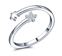 Yumilok Damen-Ring Einstellbar Jahrestag Ring Sterne Partnerringe Fingerring Midi Ring Vertrauensring 925 Sterling Silber für Frauen Mädchen