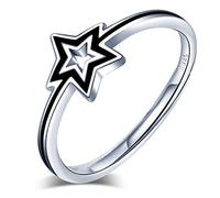Yumilok Damen-Ring Einstellbar Jahrestag Ring Sterne Pentagramm Partnerringe Fingerring Midi Ring Vertrauensring 925 Sterling Silber für Frauen Mädchen