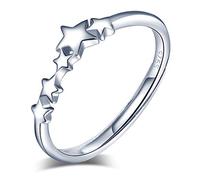 Yumilok Damen-Ring Einstellbar Jahrestag Ring Sterne Stern Partnerringe Fingerring Midi Ring Vertrauensring Silber 925 für Frauen Mädchen