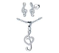 Yumilok Damen Schmuck-Set mit Halskette und Ohrringen Set in 925 Sterling Silber Zirkonia Musik-Note Anhänger