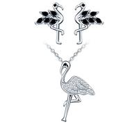 Yumilok Damen Schmuckset Flamingo Anhänger Halskette Ohrringe Kette Set Muttertags Schmuck Geschenk Set 925 Sterling Silber für Frauen