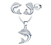 Yumilok Damen Schmuckset für Damen Halskette & Ohrringe Set Delfin Anhänger Kette Ohrstecker in 925 Sterling Silber für Frauen