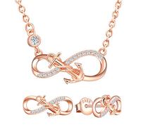 Yumilok Damen Schmuckset Halskette mit Anker Unendlichkeit Anhänger & Damen Ohrstecker Ohrringe aus 925 Sterling Silber Roségold