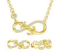 Yumilok Damen Schmuckset Halskette mit Anker Unendlichkeit Anhänger & Damen Ohrstecker Ohrringe aus 925 Sterling Silber