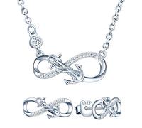 Yumilok Damen Schmuckset Halskette mit Anker Unendlichkeit Anhänger & Damen Ohrstecker Ohrringe aus 925 Sterling Silber