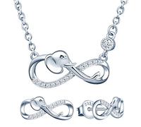 Yumilok Damen Schmuckset Halskette mit Elefant Unendlichkeit Anhänger & Damen Ohrstecker Ohrringe aus 925 Sterling Silber
