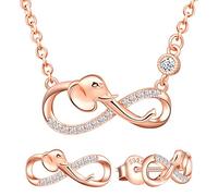 Yumilok Damen Schmuckset Halskette mit Elefant Unendlichkeit Anhänger & Damen Ohrstecker Ohrringe aus 925 Sterling Silber Roségold