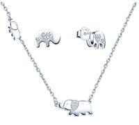 Yumilok Damen Schmuckset Halskette mit Elefant Zirkonia Anhänger & Damen Ohrstecker Elefant Ohrringe aus 925 Sterling Silber für Mädchen