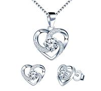 Yumilok Damen Schmuckset Halskette mit Herz Liebe Zirkonia Anhänger & Damen Ohrstecker Ohrringe aus 925 Sterling Silber
