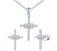 Yumilok Damen Schmuckset Halskette mit Kreuz Anhänger & Kreuz Ohrstecker Ohrringe aus 925 Sterling Silber
