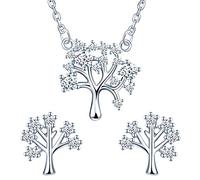 Yumilok Damen Schmuckset Halskette mit Lebensbaum Anhänger & Damen Ohrstecker Ohrringe aus 925 Sterling Silber für Frau Mädchen