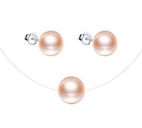 Yumilok Damen Schmuckset Halskette mit Rosa Perlen Anhänger & Damen Perlen Ohrstecker Ohrringe aus 925 Sterling Silber