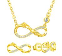 Yumilok Damen Schmuckset Halskette mit Rose Unendlichkeit Anhänger & Damen Ohrstecker Ohrringe aus 925 Sterling Silber Gold