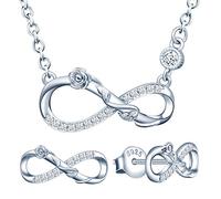 Yumilok Damen Schmuckset Halskette mit Rose Unendlichkeit Anhänger & Damen Ohrstecker Ohrringe aus 925 Sterling Silber