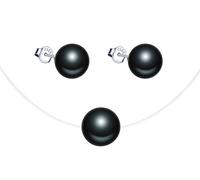 Yumilok Damen Schmuckset Halskette mit schwarz Perlen Anhänger & Perlen Ohrstecker Ohrringe aus 925 Sterling Silber