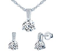 Yumilok Damen Schmuckset Halskette mit Zirkonia Anhänger & Damen Ohrstecker Ohrringe aus 925 Sterling Silber für Frau Mädchen