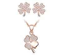 Yumilok Damen Schmuckset Halskette Ohrringe Set Kleeblatt Kette Ohrstecker in 925 Sterling Silber Zirkonia