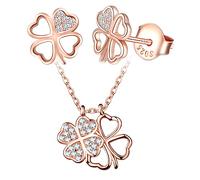 Yumilok Damen Schmuckset Kleeblatt Anhänger Ohrstecker Halskette Ohrringe Kette Set Schmuck Set 925 Sterling Silber für Frauen