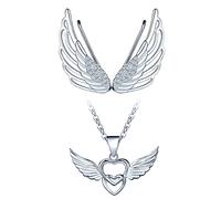 Yumilok Damen Schmuckset mit Engelsflügel Anhänger Herz in 925 Sterling Silber Halskette Ohrringe Set Kette für Damen Mädchen Geschenk