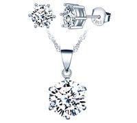 Yumilok Damen Schmuckset Mode Ohrstecker Halskette Ohrringe Kette Set Schmuck Set 925 Sterling Silber sechs Klaue Zirkonia Anhänger