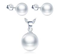Yumilok Damen Schmuckset Mode Perlen Anhänger Ohrstecker Halskette Ohrringe Kette Set Schmuck Set 925 Sterling Silber für Mutter