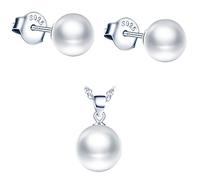 Yumilok Damen Schmuckset Perlen Kugel Anhänger Ohrstecker Halskette Ohrringe Kette Set Schmuck Set 925 Sterling Silber für Frauen