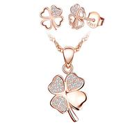 Yumilok Damen Schmuckset Vierblättriges Kleeblatt Anhänger Halskette Ohrringe Kette Set Schmuck Set 925 Sterling Silber für Frauen