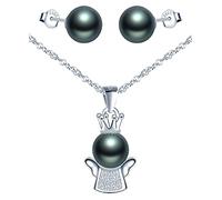 Yumilok Damen Schmucksets Ohrringe und Halskette 925er Sterling Silber Schutzengel Perle Ohrstecker für Frauen Mädchen Kinder Grün