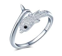 Yumilok Damenring Delfin Ring Zirkonia Ehering Verlobungsring Freundschaftsring Lifestyle-Ring 925 Sterling Silber verstellbar für Damen