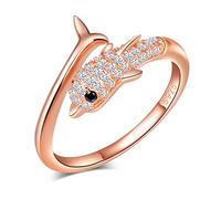 Yumilok Damenring Delfin Zirkonia Ring Zirkonia Ehering Verlobungsring Freundschaftsring Lifestyle-Ring 925 Sterling Silber verstellbar Rosegold