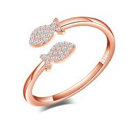 Yumilok Damenring Doppel Fisch Zirkonia Ring Ehering Verlobungsring Freundschaftsring Lifestyle-Ring 925 Sterling Silber verstellbar Rosegold