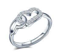 Yumilok Damenring Doppel Herz Ring Zirkonia Ehering Verlobungsring Hochzeit Band Ringe Lifestyle-Ring 925 Sterling Silber verstellbar