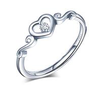 Yumilok Damenring Herz Ring Zirkonia Ehering Verlobungsring Freundschaftsring Lifestyle-Ring 925 Sterling Silber verstellbar für Damen